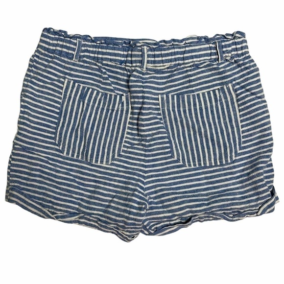 Jolt Striped Lightweight Linen Rayon Blend Paper Bag Belted Pocketed Shorts Lrg - Picture 2 of 8